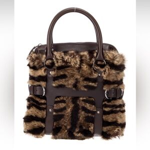 Salvatore Ferragamo Top Handle Bag with Luxurious Fur Accents